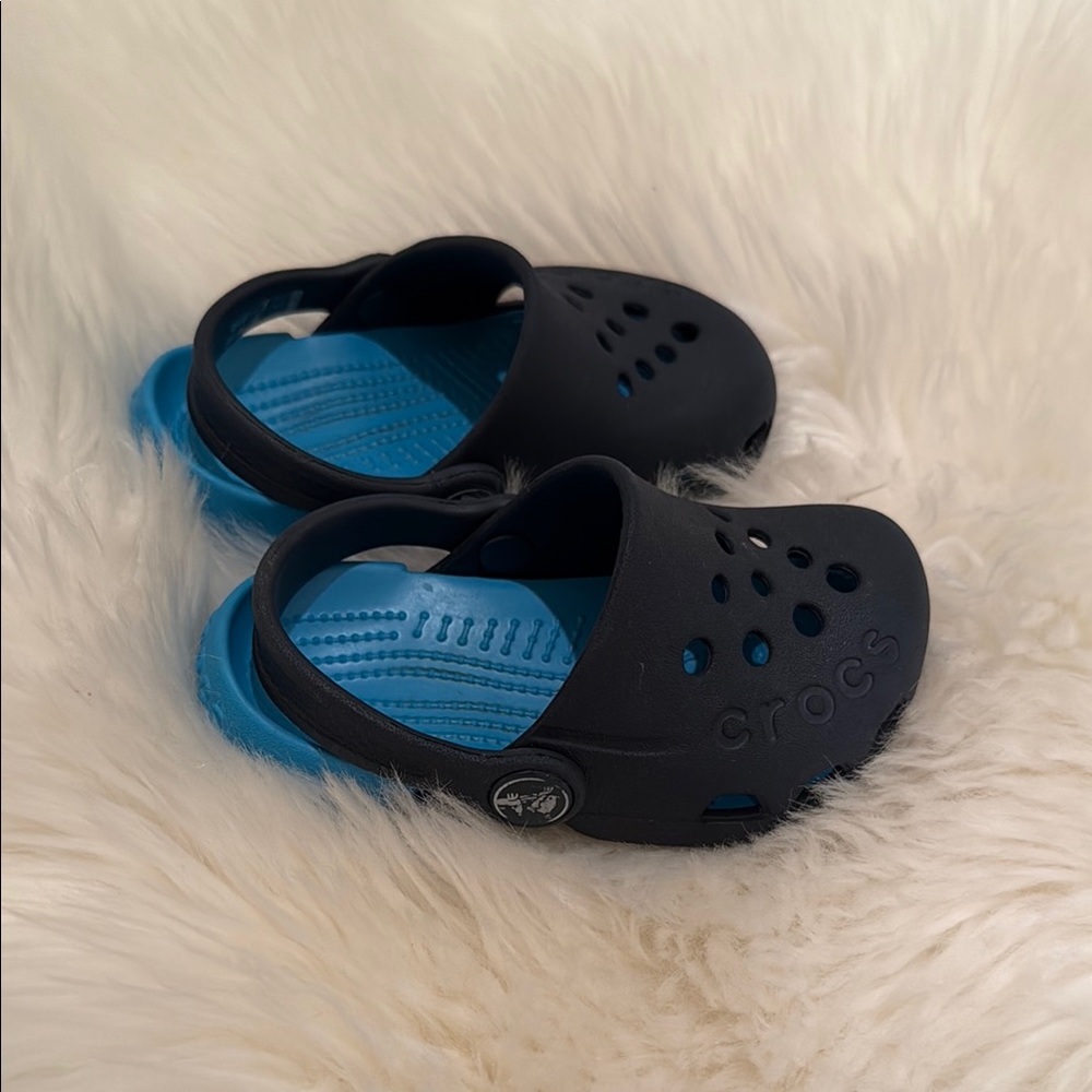 CROCS Black and Blue Water Shoes with Textured Footbed